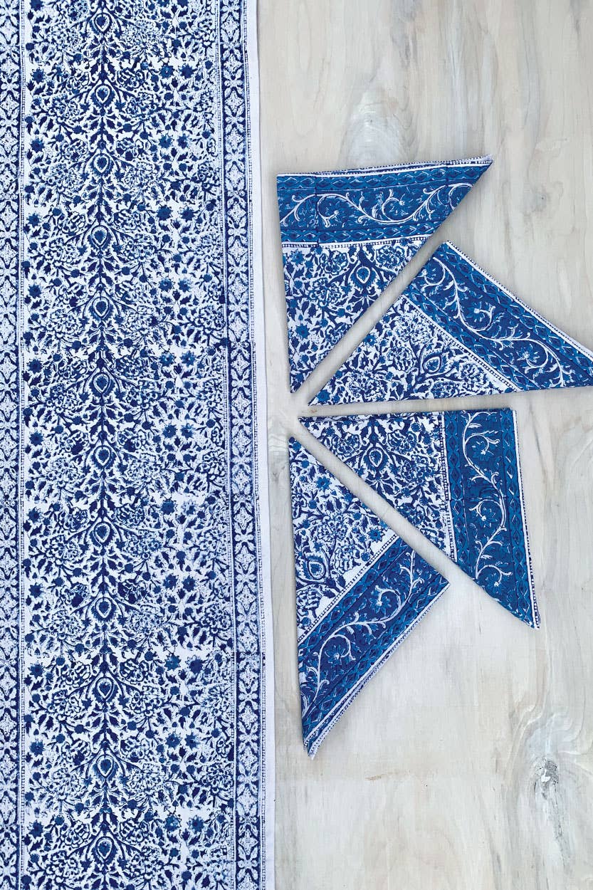 Blue Vine Block Print Table Runner