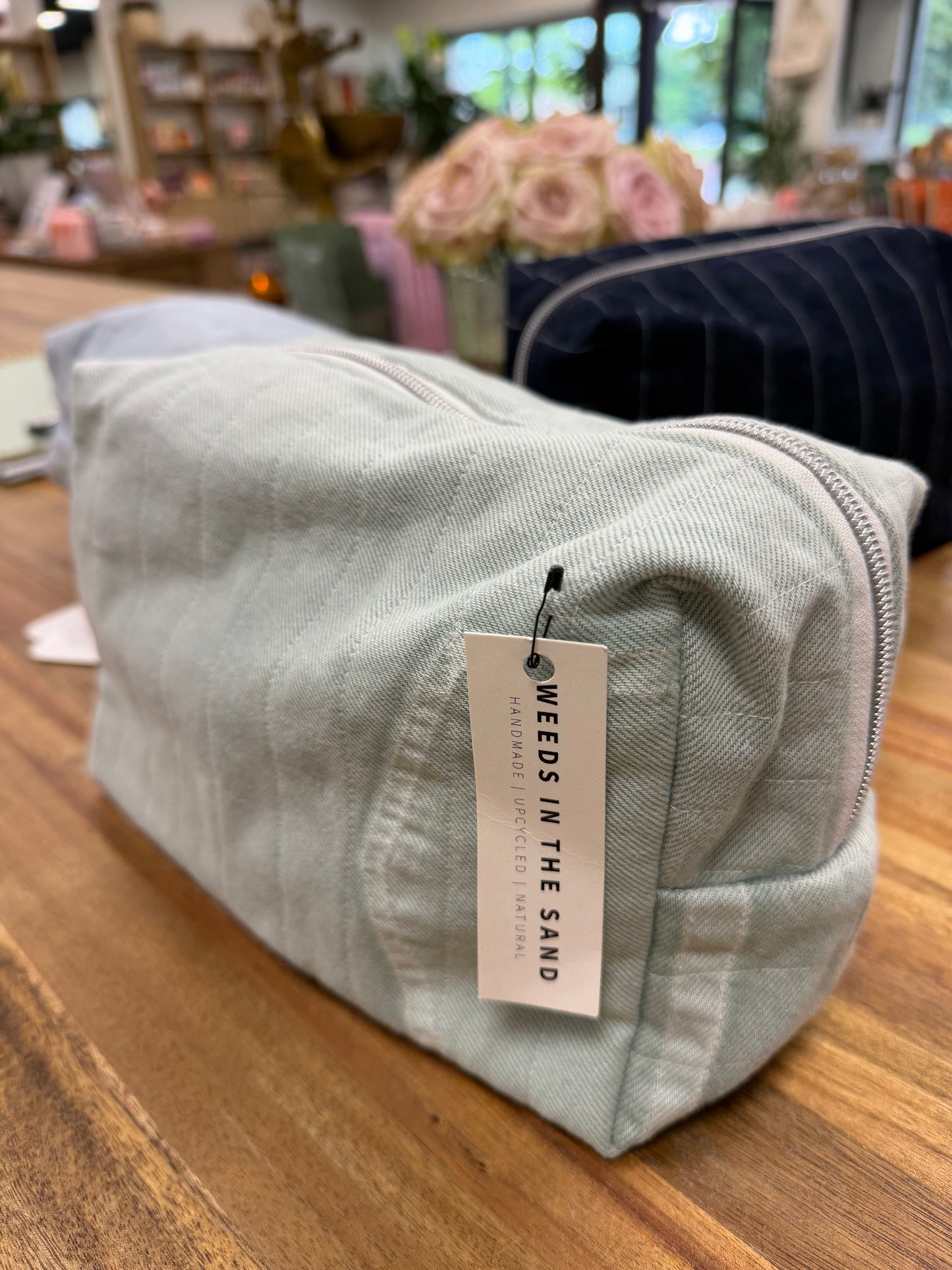 DENIM TOILETRY BAG - ICE BLUE STRIPE