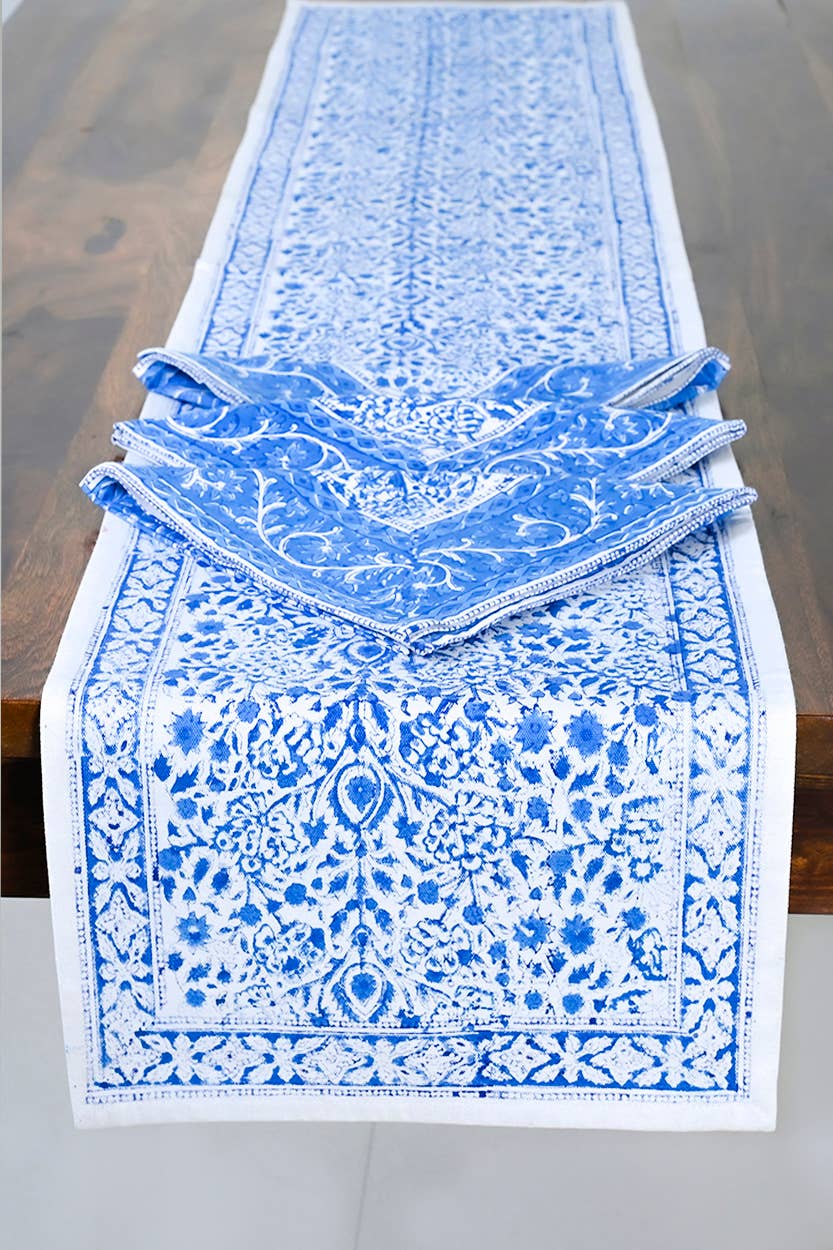 Blue Vine Block Print Table Runner