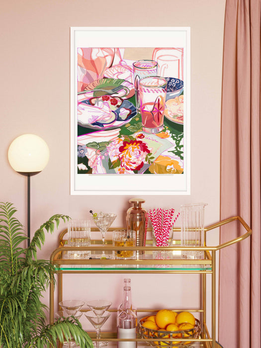 "Brunch Party" Pink Retro Still Life Signed Giclee Print: 4x6"