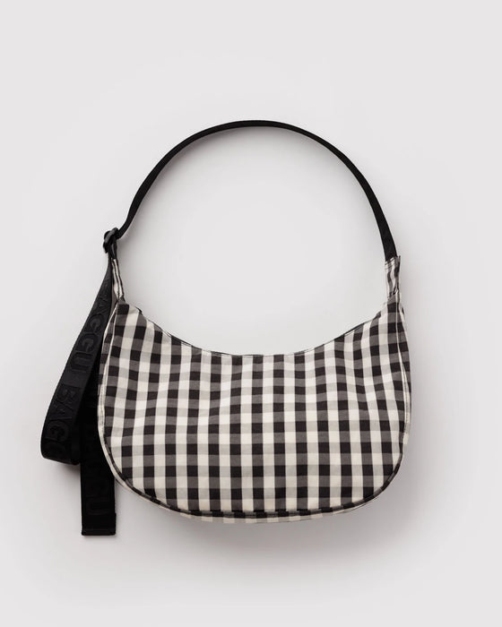 BAGGU Medium Nylon Crescent Bag- Black/Cream Gingham