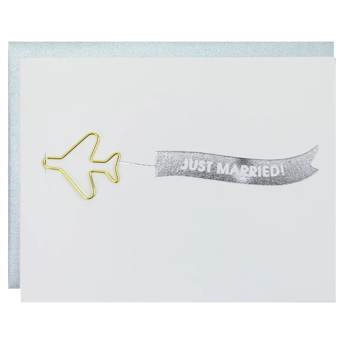 Banner: Just Married - Airplane Paperclip Card
