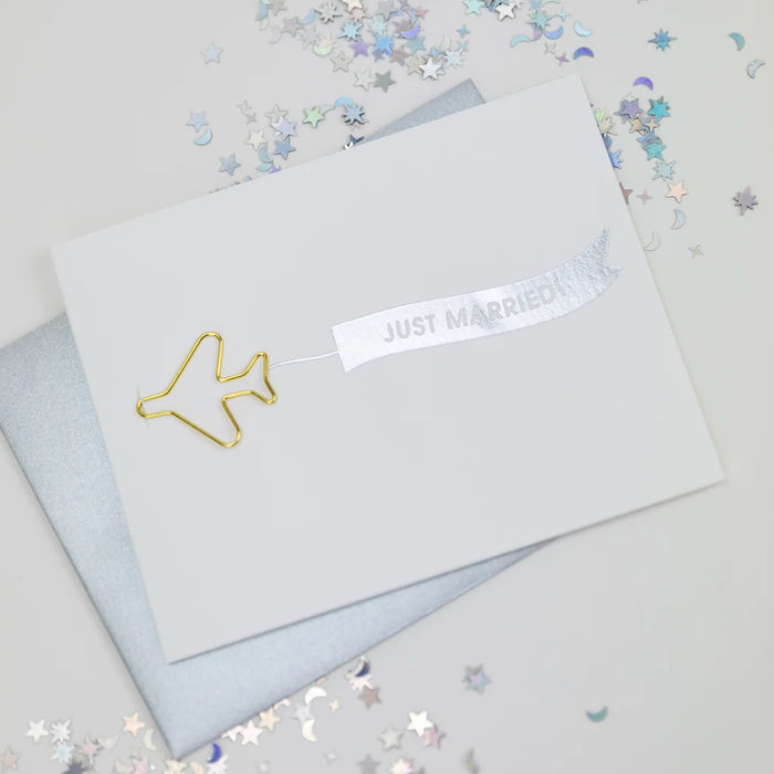 Banner: Just Married - Airplane Paperclip Card