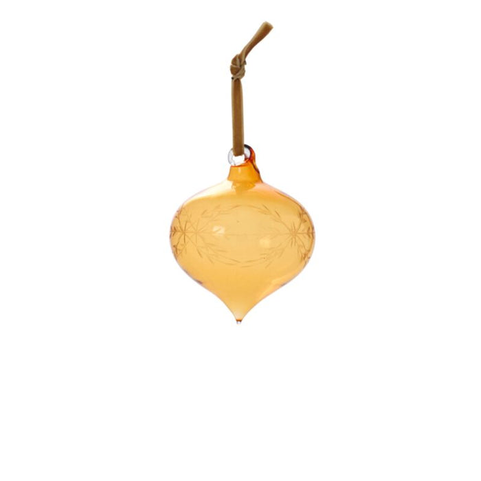 Etched Glass Bauble Ornament- Amber