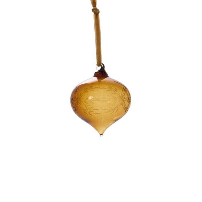 Etched Glass Bauble Ornament- Brown