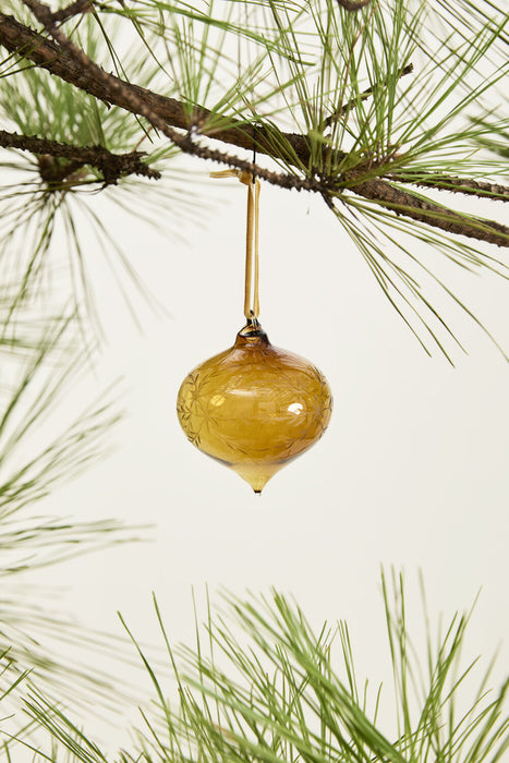 Etched Glass Bauble Ornament- Amber