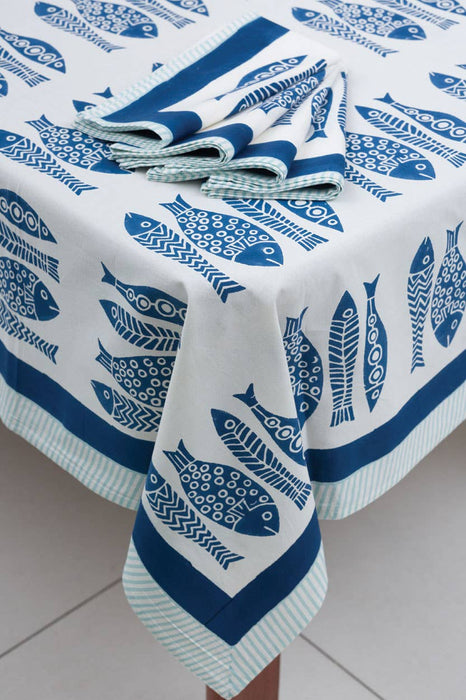 Fish Block Print Tablecloth