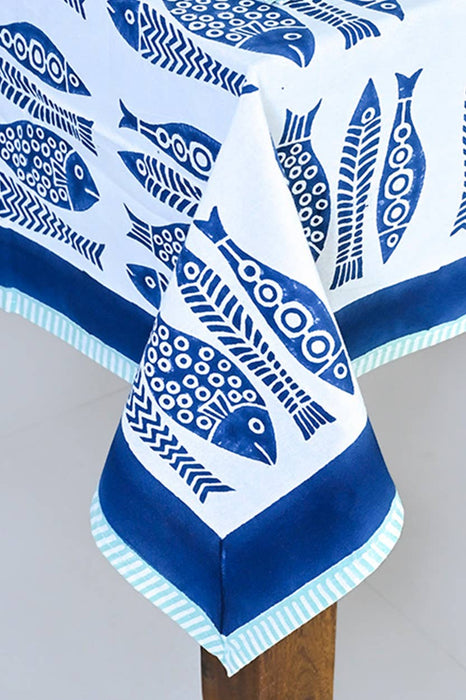 Fish Block Print Tablecloth