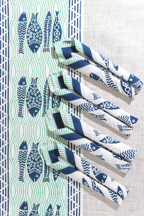 Fish Block Print Table Runner