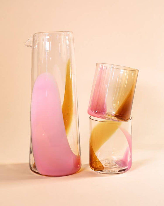 Bow Glasswork Pitcher- Amber, Pink Blue