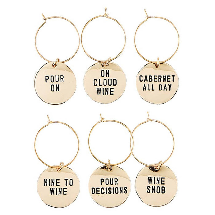 Gold Wine Charms in Pine Box- 6 Charms