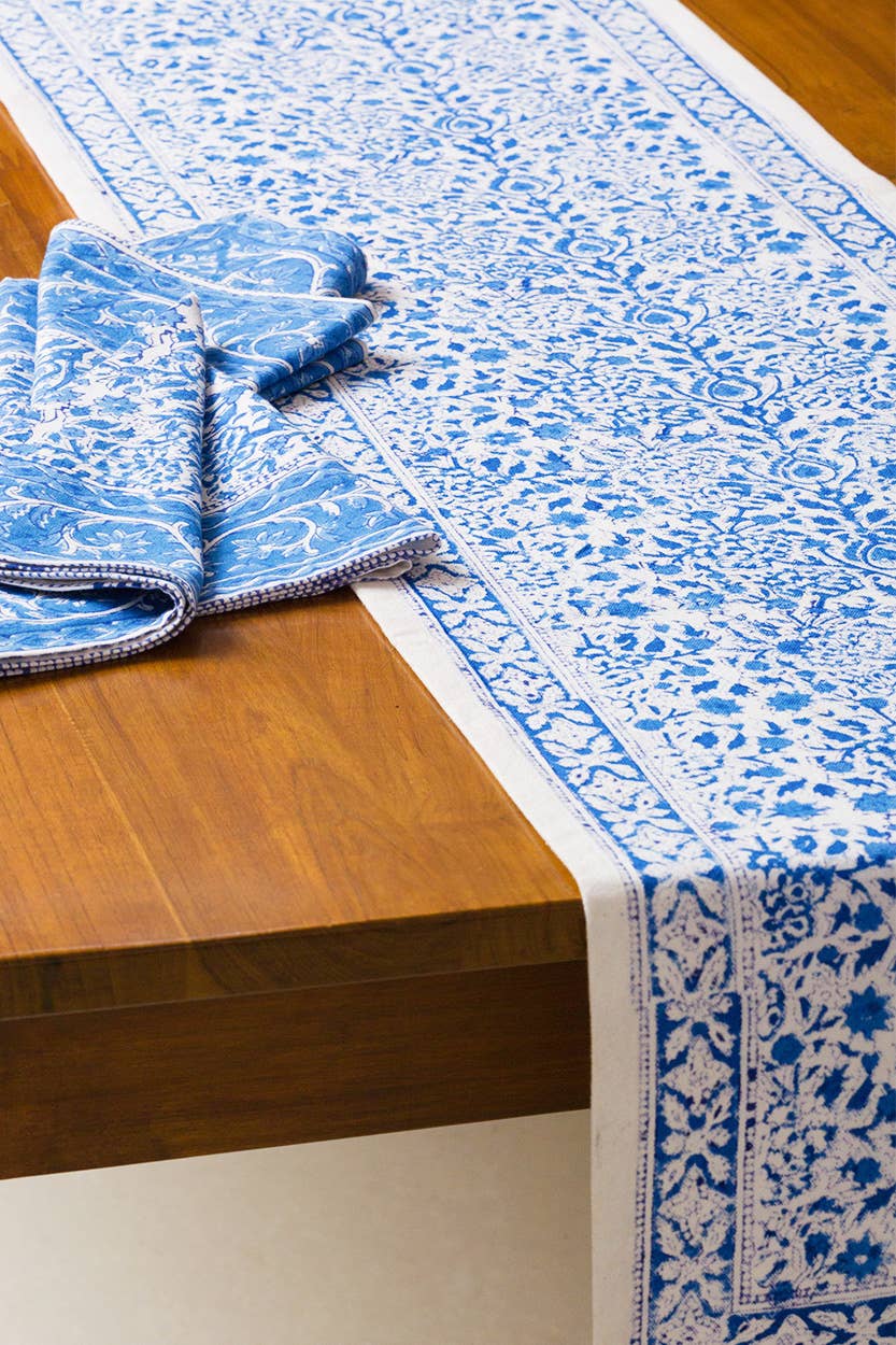 Blue Vine Block Print Table Runner
