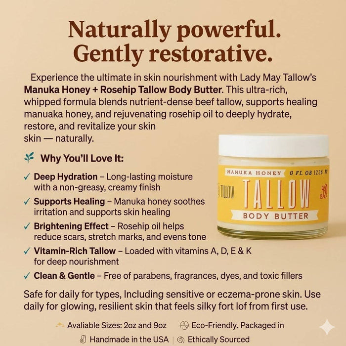Manuka Honey + Rosehip Tallow Body Butter