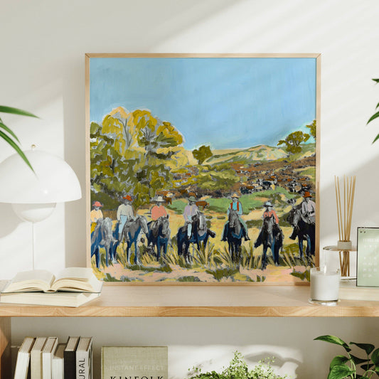Vintage Western Cowboys Landscape Art Print