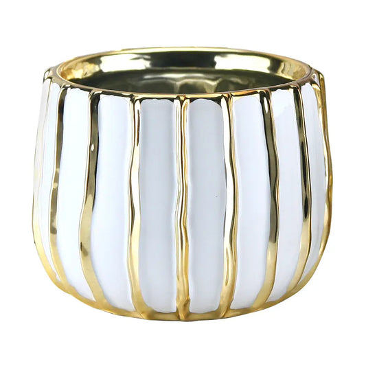 White & Gold Ribbed Planter