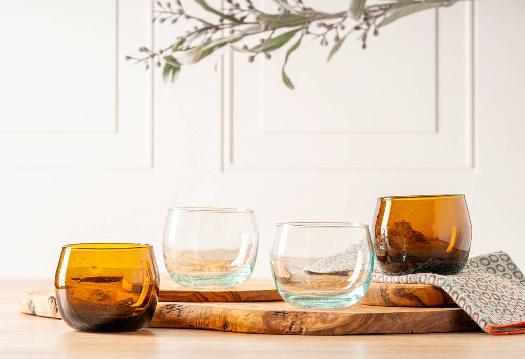 Recycled Glass Moroccan Stemless Goblet - Clear