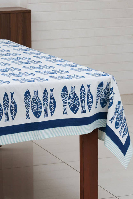 Fish Block Print Tablecloth