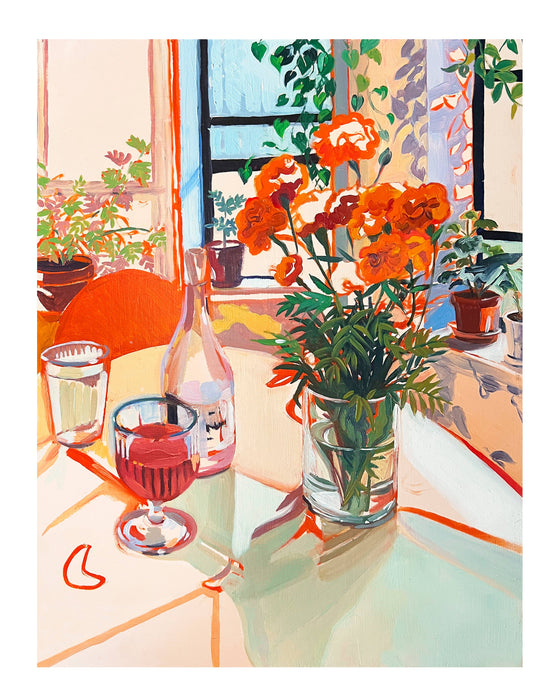 "Olivia's House" Wine and Flowers in NYC Signed Giclee Print