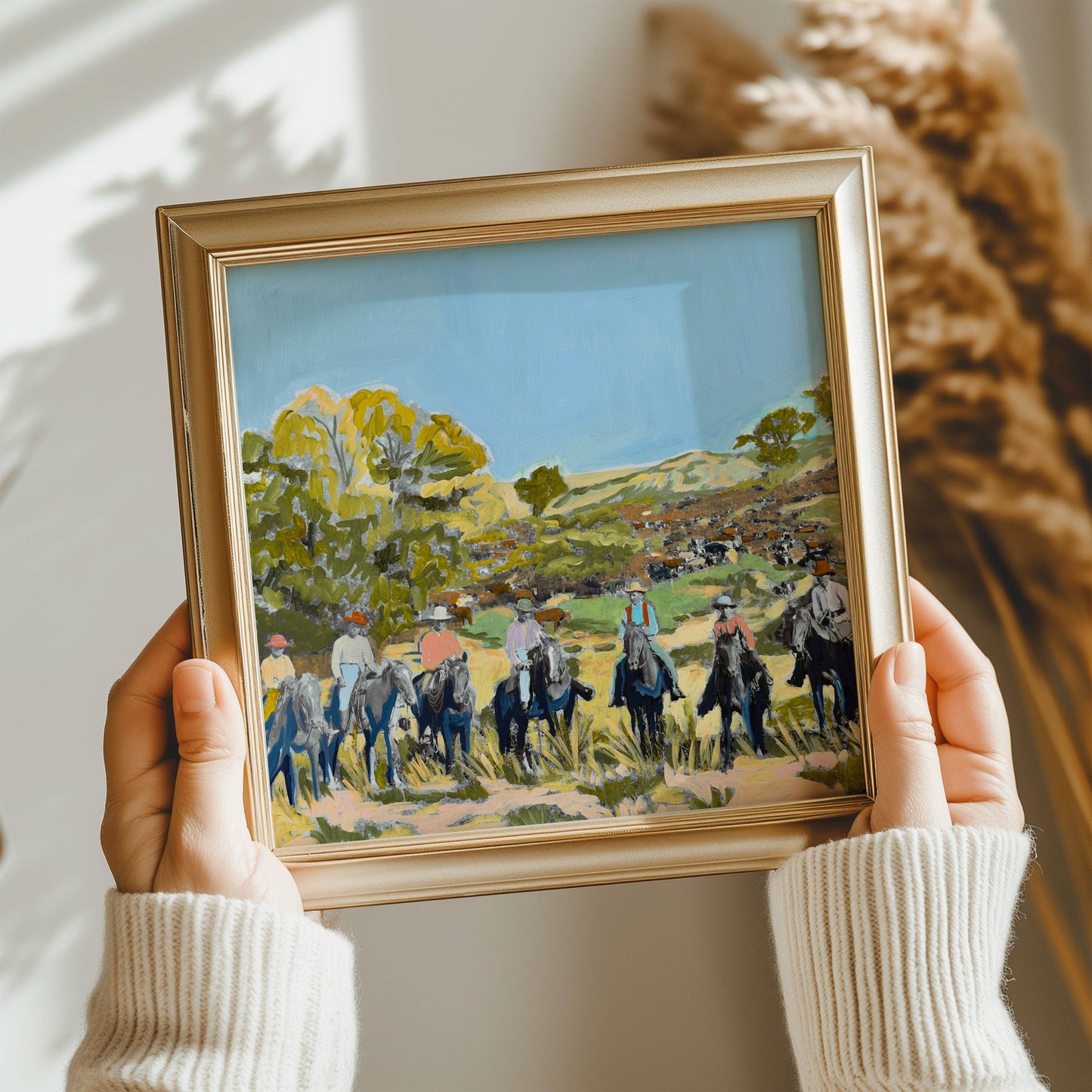Vintage Western Cowboys Landscape Art Print