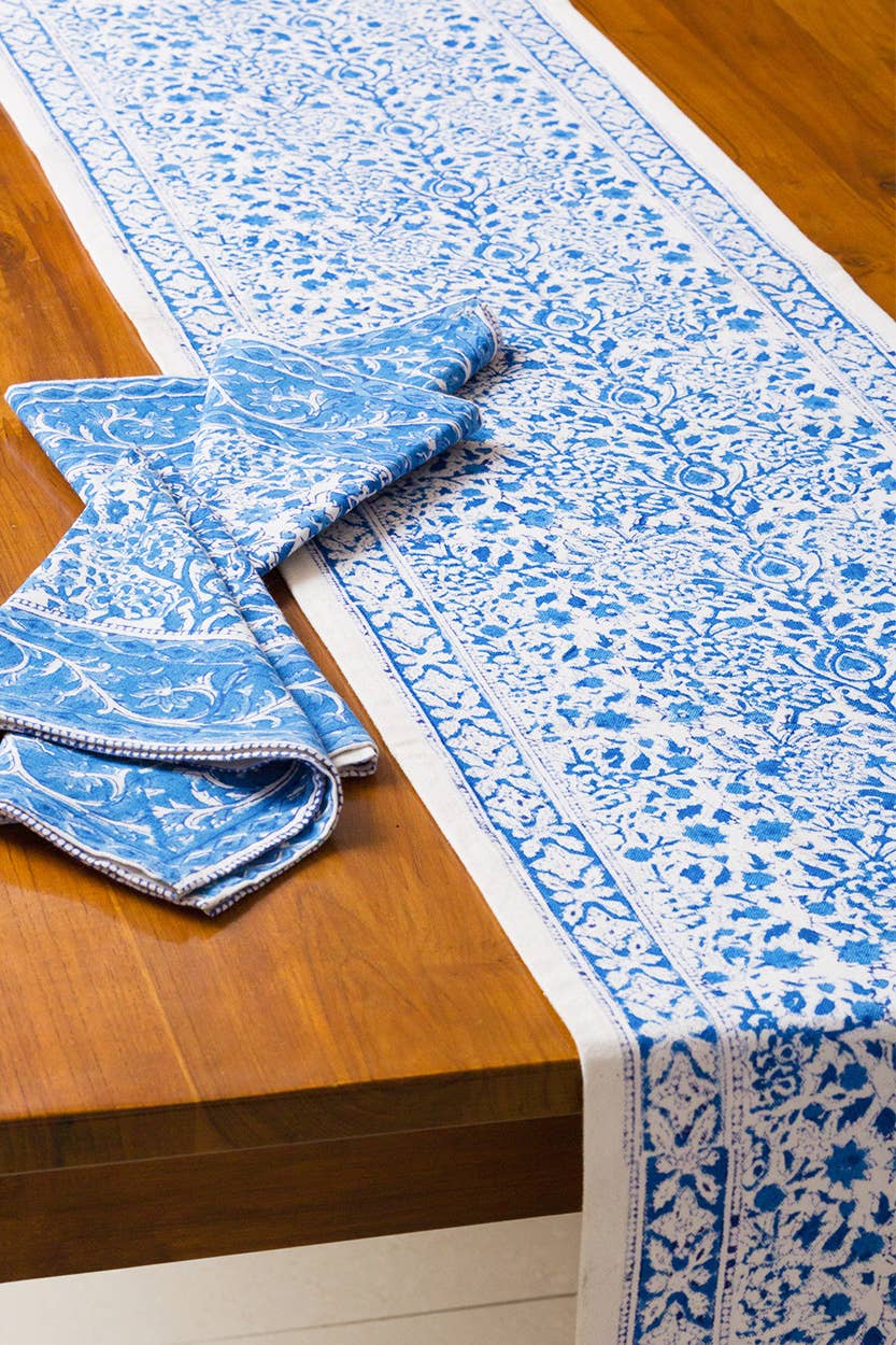 Blue Vine Block Print Table Runner