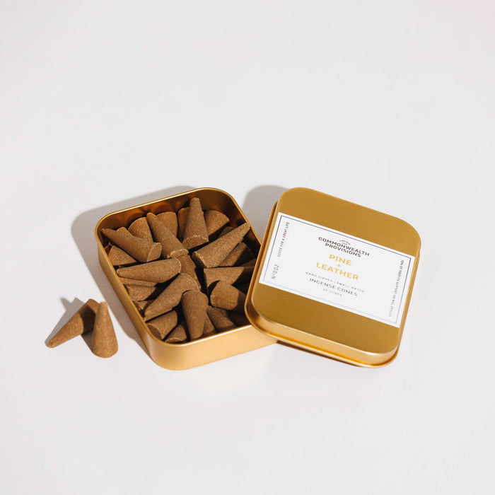 Pine + Leather Incense Cones, Tin of 30