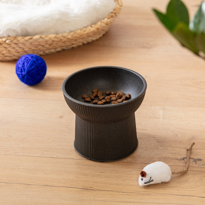 Albie Fluted Bamboo Cat Bowl: Stone Grey