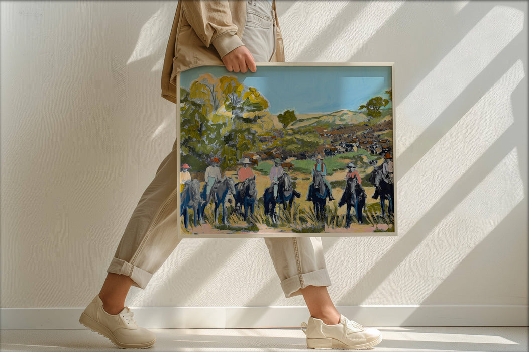 Vintage Western Cowboys Landscape Art Print
