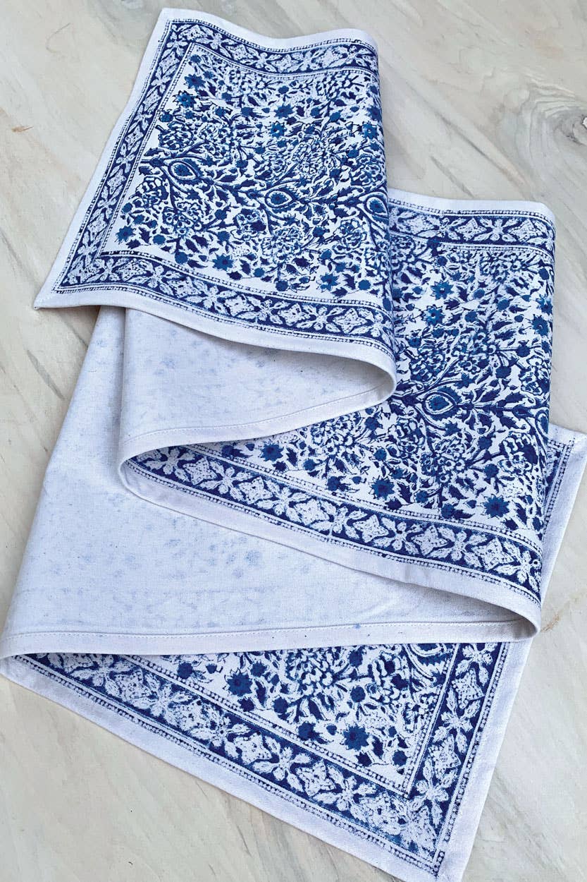 Blue Vine Block Print Table Runner