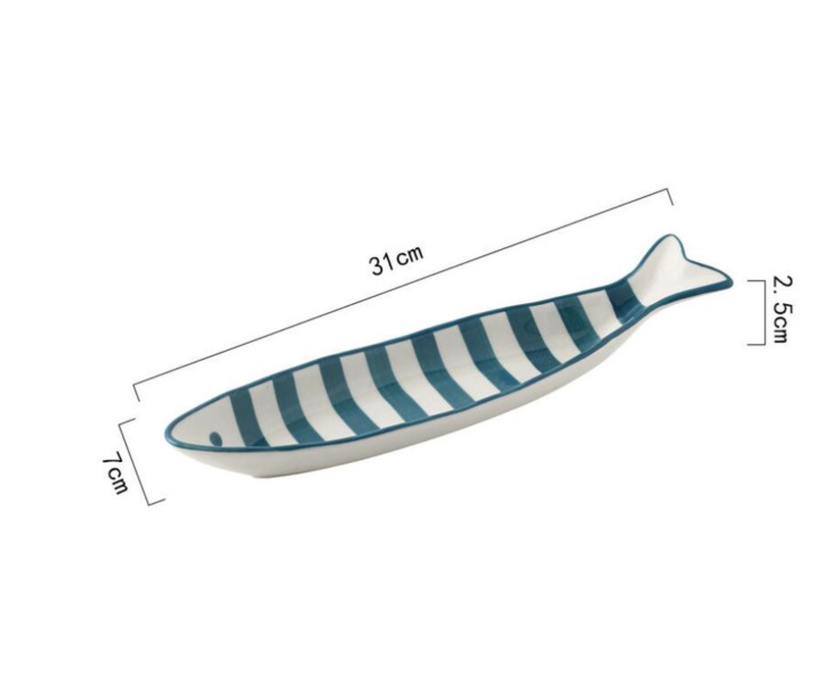 Hand Printed Fish Shape Ceramic Plate: Long Red