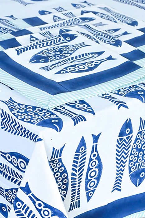 Fish Block Print Tablecloth