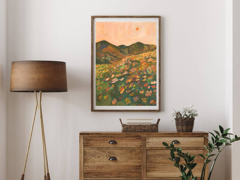 Pastel California Poppy Flower Landscape Print