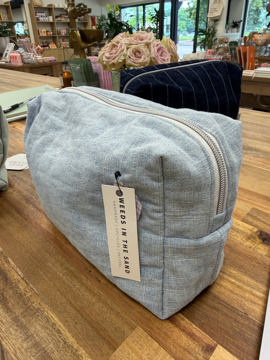 DENIM TOILETRY BAG - LIGHT BLUE CROSSHATCH
