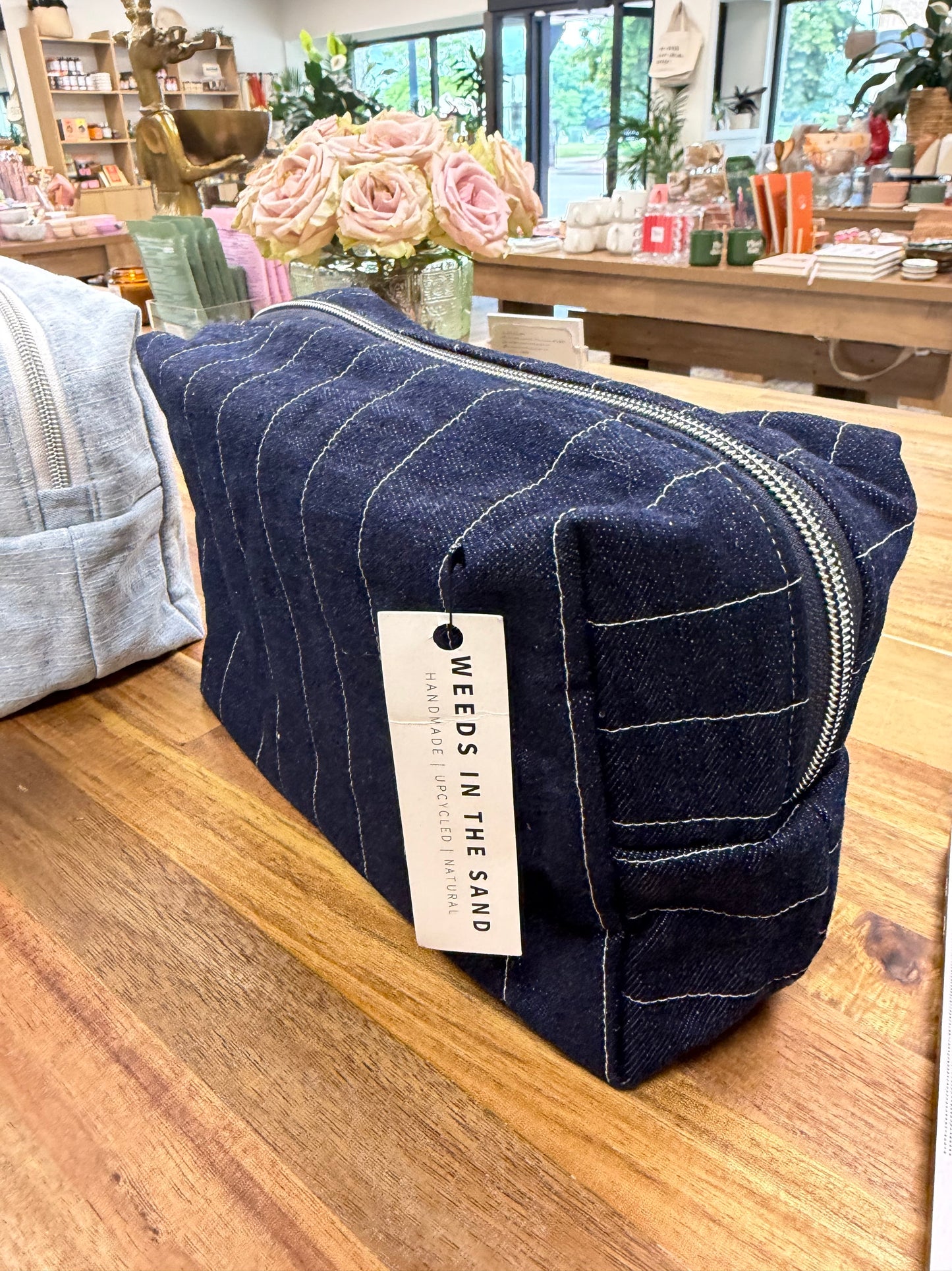 DENIM TOILETRY BAG - DARK BLUE WHT STRIPE
