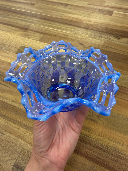 Vintage 1930s Fenton Blue Opalescent Glass Bowl
