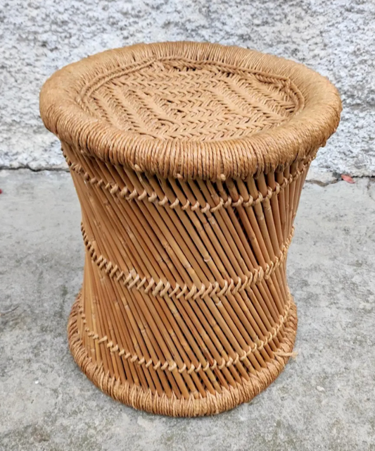 Vintage Woven Rattan Stool Set of 3