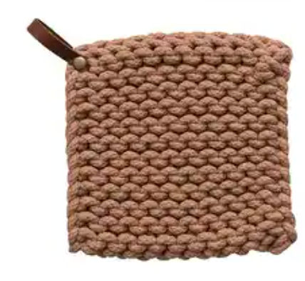 Knit Potholder Leather Loop- Mauve