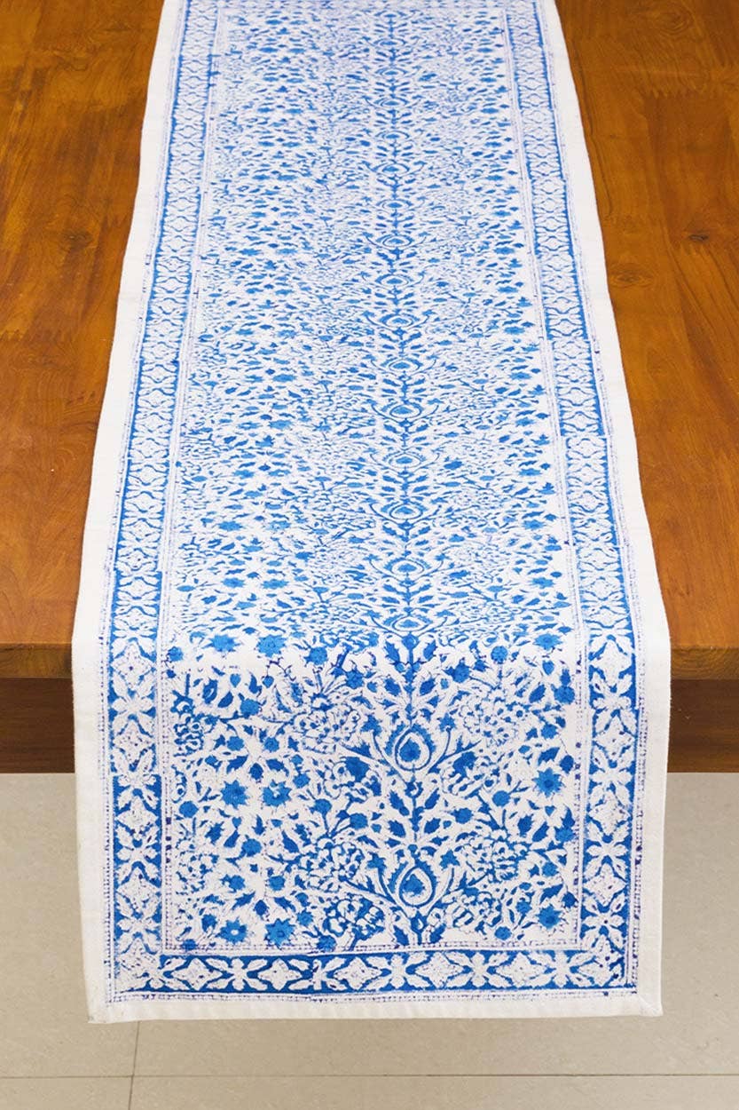 Blue Vine Block Print Table Runner