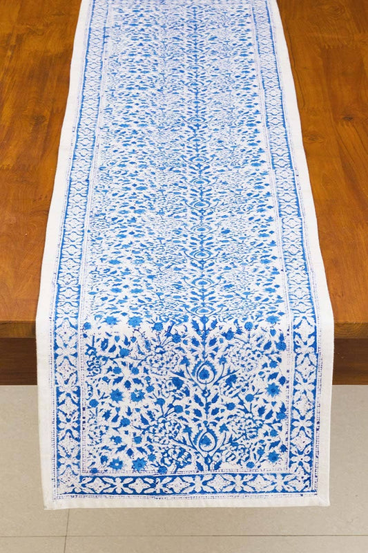 Blue Vine Block Print Table Runner