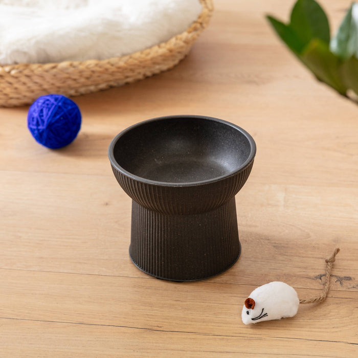 Albie Fluted Bamboo Cat Bowl: Stone Grey