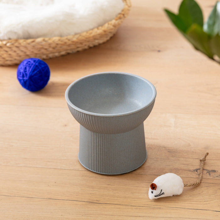 Albie Fluted Bamboo Cat Bowl: Tan