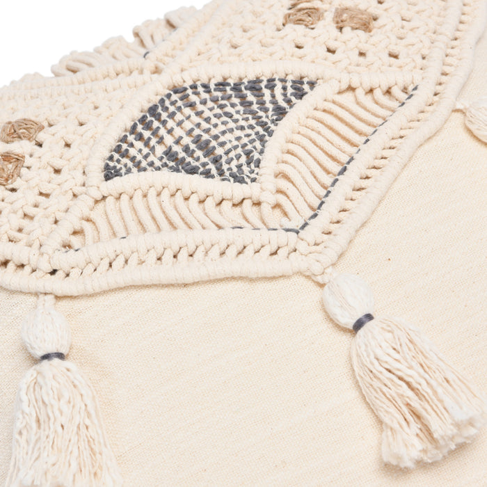 Woven Cotton & Jute Macrame Pillow with Tassels