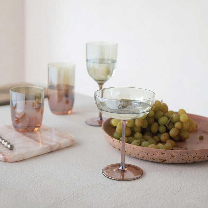 Stemmed Wine Glass Iridescent-Amber & Green 12oz
