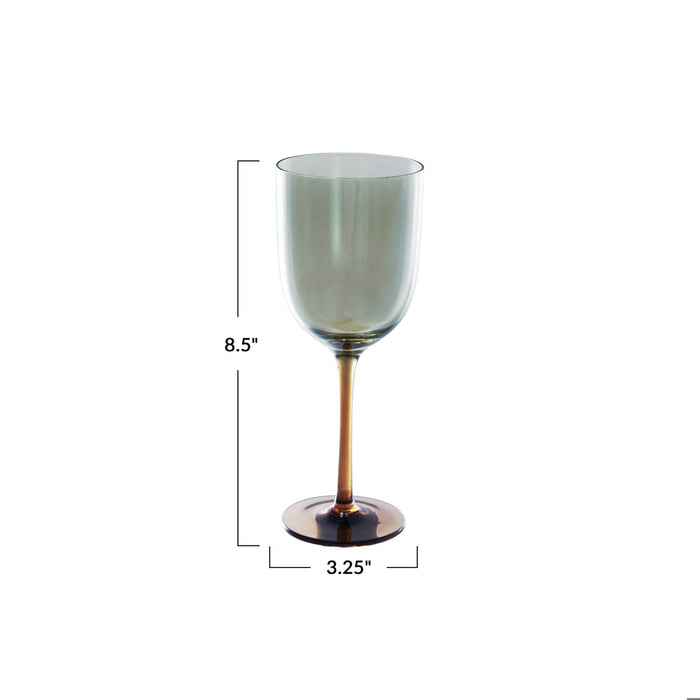 Stemmed Wine Glass Iridescent-Amber & Green 12oz