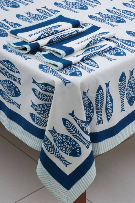 Fish Block Print Tablecloth