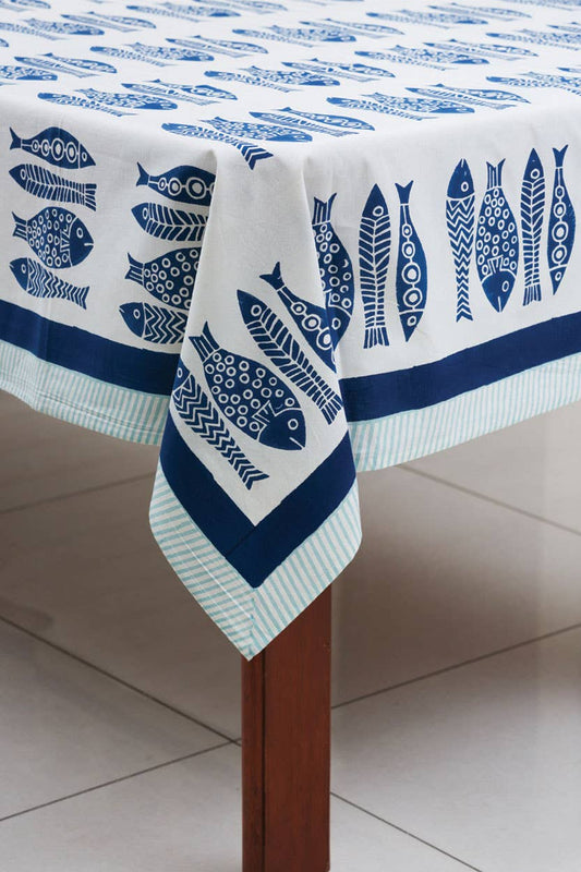 Fish Block Print Tablecloth