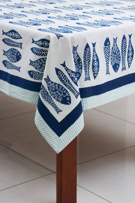 Fish Block Print Tablecloth