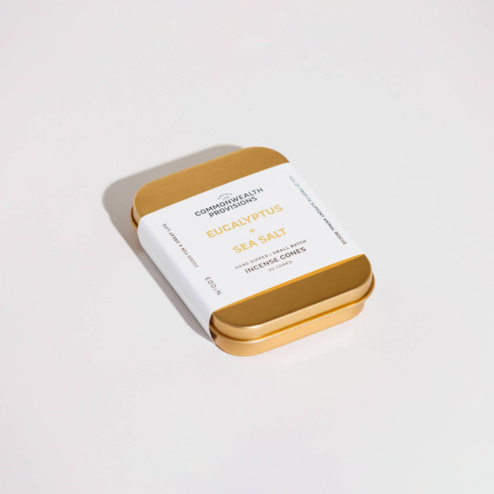 Eucalyptus + Sea Salt Incense Cones, Tin of 30