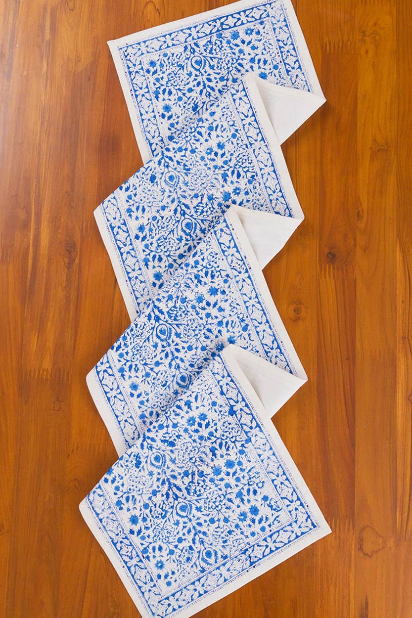 Blue Vine Block Print Table Runner