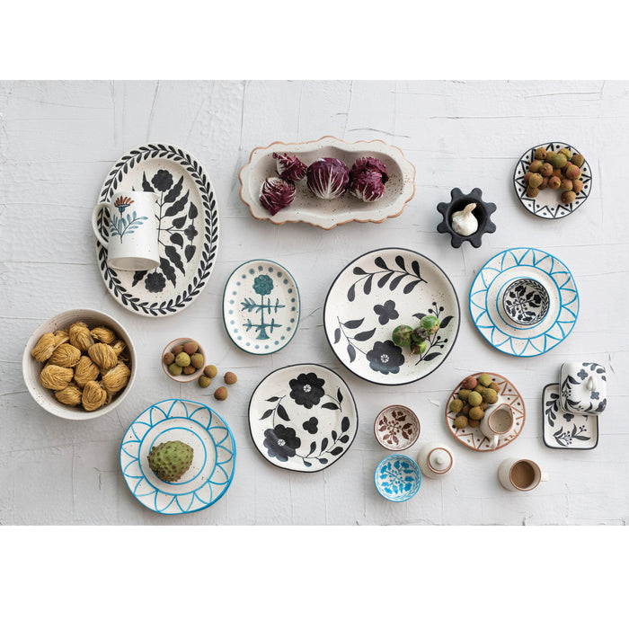 Hand-Painted Stoneware Platter w/ Floral Design