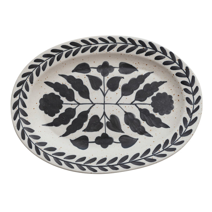 Hand-Painted Stoneware Platter w/ Floral Design